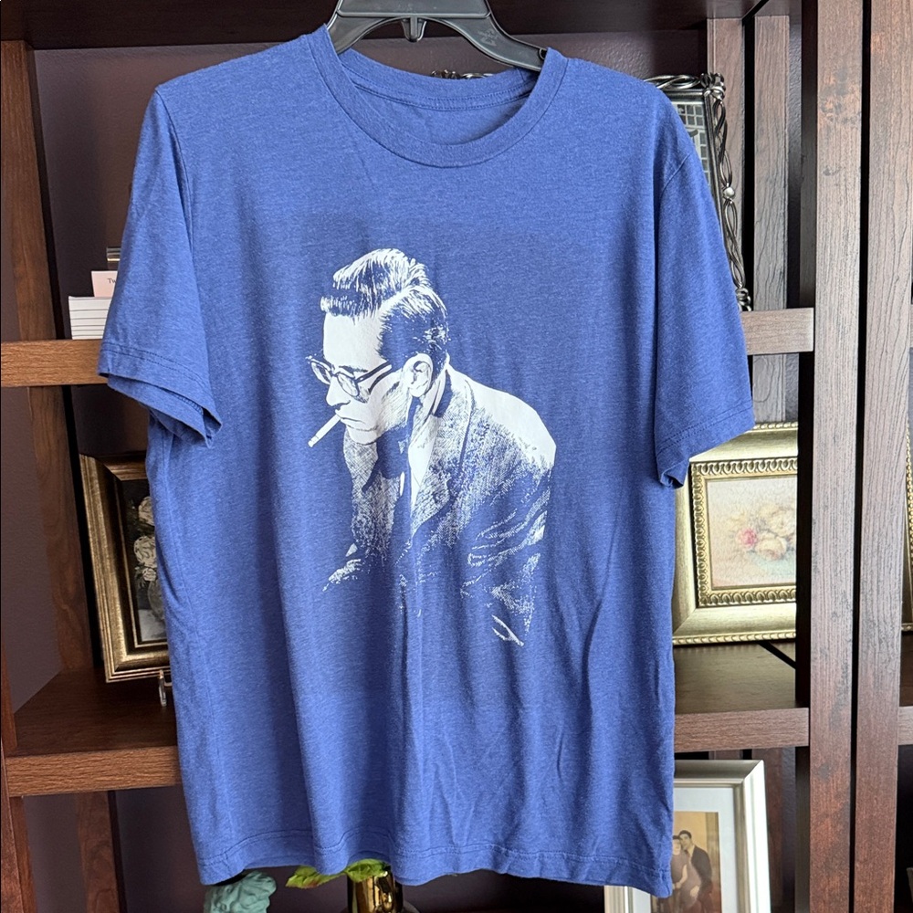Men's Graphic T-Shirt - Blue with White Print of Jazz Legend Bill Evans